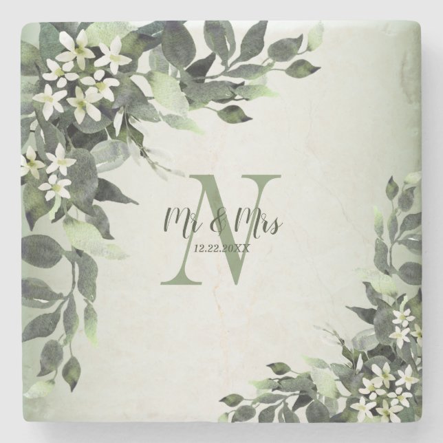 Blumengrün-Blätter für Hochzeiten Steinuntersetzer (Vorderseite)