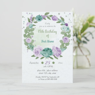 Blumengrün, blau violett, Geburtstag Einladung