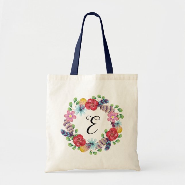 Blumengrün Boho Girly Monogramm Tragetasche (Vorne)