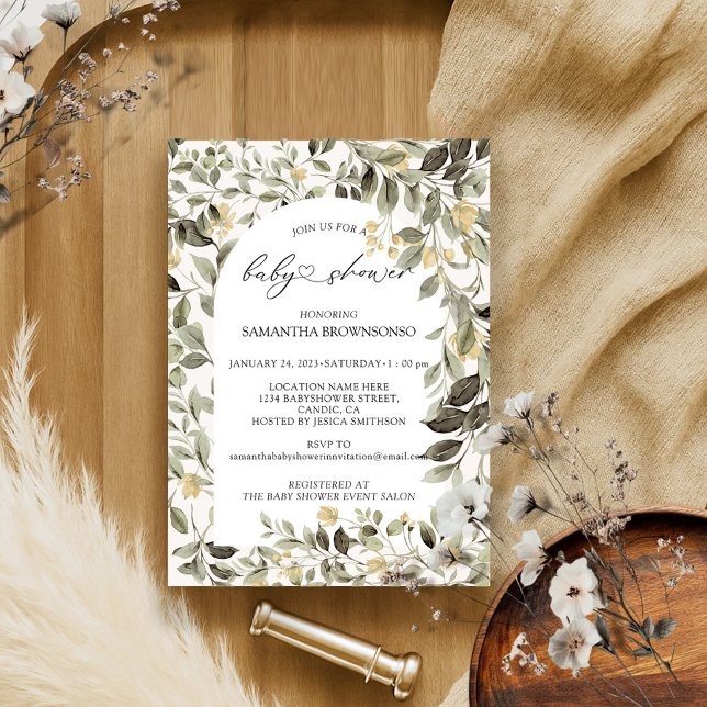 Blumengrün Budget Babydusche Einladung (Von Creator hochgeladen)