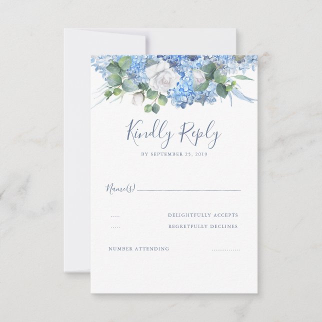 Blumengrün Dusty Blue Wedding RSVP Karte (Vorderseite)