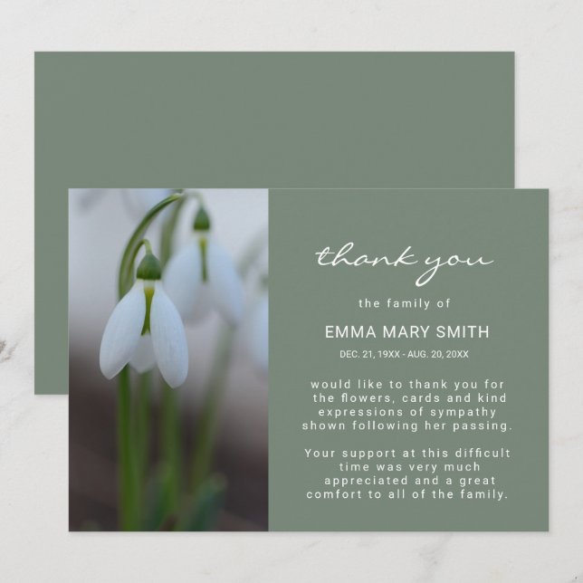 Blumengrün Elegante Gedenkkarte Dankeskarte (Vorne/Hinten)