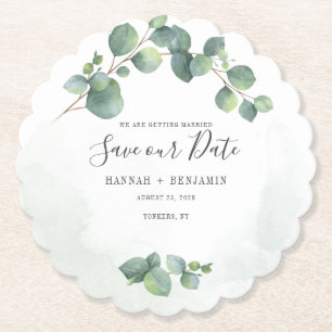 Blumengrün Eukalyptus Save the Date kreativ Untersetzer