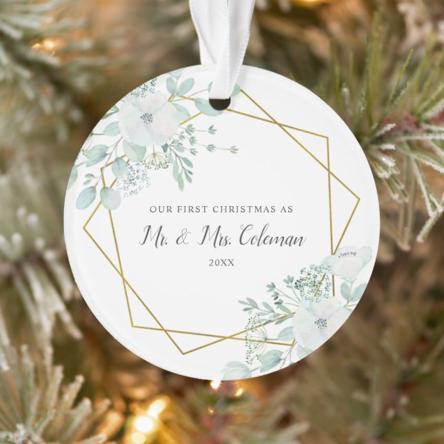 Blumengrün Gold Geometrie Unser erstes Weihnachtsf Ornament (Baum)