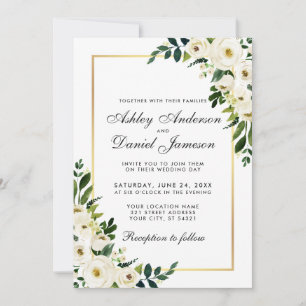 Blumengrün-goldene Hochzeit Einladung