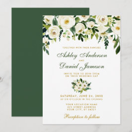 Blumengrün-goldene Hochzeit Einladung GB