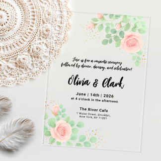 Blumengrün Hochzeit mit Rose Acryleinladungen