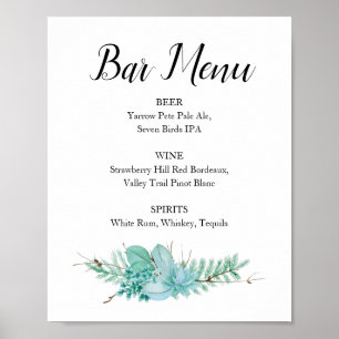 Blumengrün Hochzeitmenü Bar Drink Signatur Poster