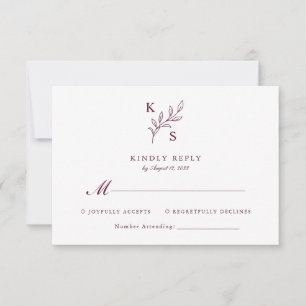 Blumengrün Hochzeitmongram Minimalistisch RSVP Karte