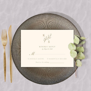 Blumengrün Hochzeitmongram Minimalistisch RSVP Karte