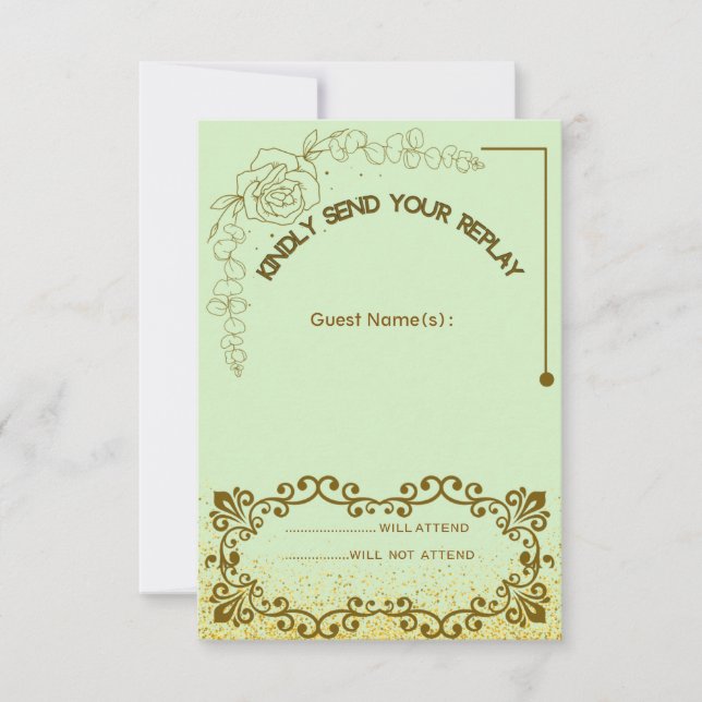 Blumengrün - Hochzeitskarte RSVP Karte (Vorderseite)