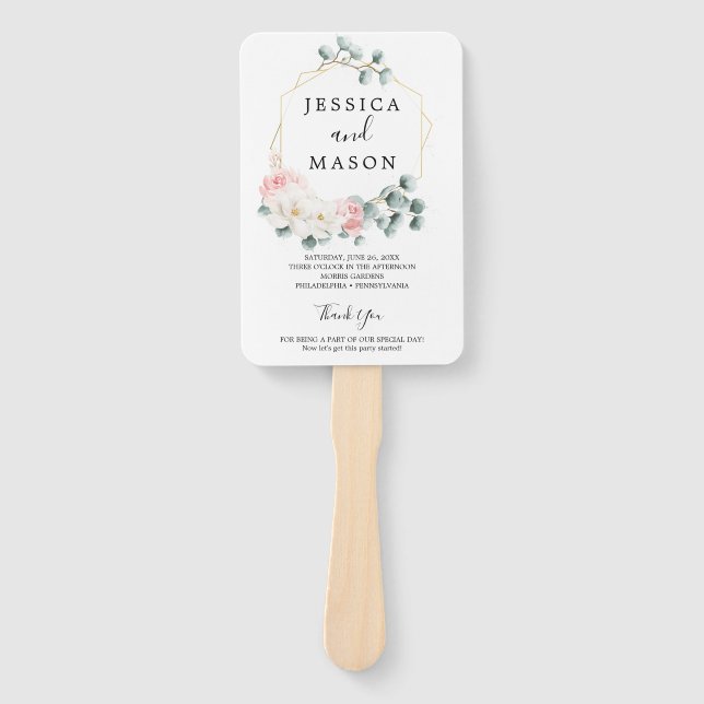 Blumengrün-Hochzeitsprogramm Fächer (Vorderseite)