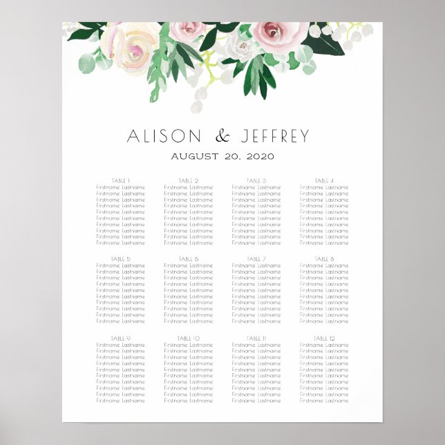 Blumengrün-Hochzeitstabelle für Wasserfarben Poster (Vorne)