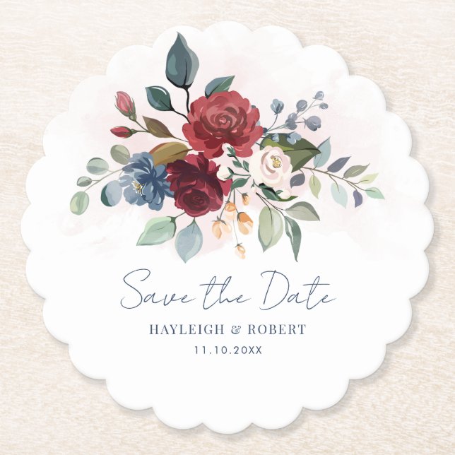 Blumengrün im Wasser Hochzeit Sichern Datum Untersetzer (Vorderseite)