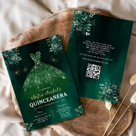 Blumengrün Kleid QR Code Quinceanera Einladung