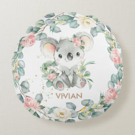 Blumengrün Koala Kinderzimmer Rundes Kissen