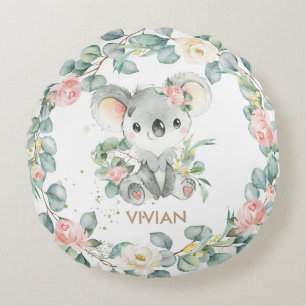Blumengrün Koala Kinderzimmer Rundes Kissen