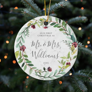 Blumengrün Marmorbäume Unsere ersten Weihnachten Keramik Ornament