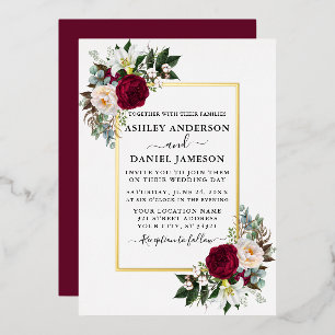 Blumengrün mit Wasserfarbe Hochzeit Gold Folieneinladung