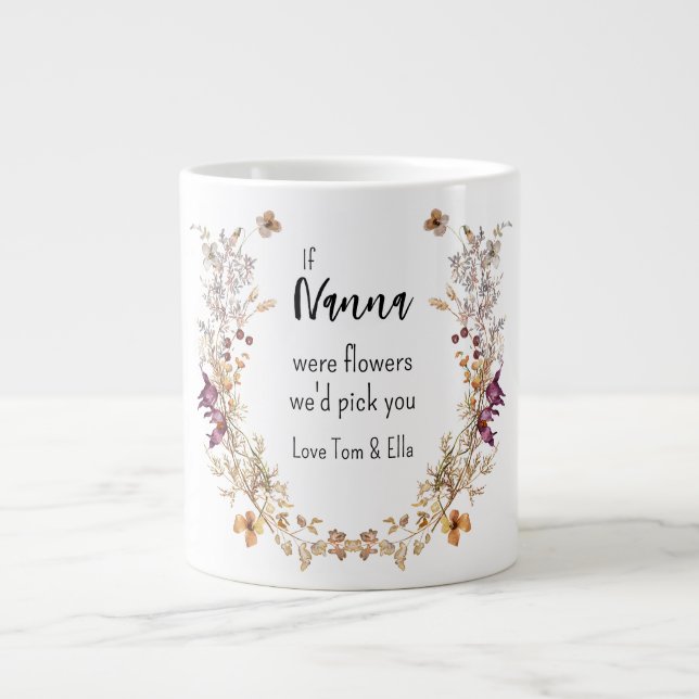 Blumengrün Oma Grandkids Namen Jumbo-Tasse (Vorderseite)