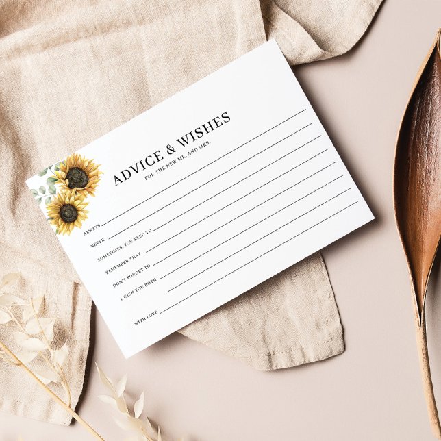 Blumengrün Paare Hochzeitsempfehlung (Sunflower Eucalyptus Wedding Advice and Wishes Card for Bride and Groom)