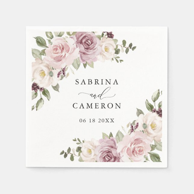 Blumengrün Personalisierte Hochzeit von Mauve Blus Serviette (Vorderseite)
