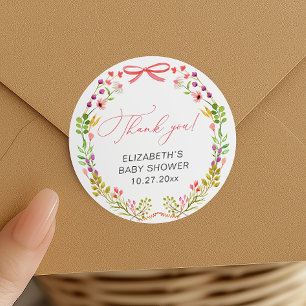 Blumengrün Pink Bow Babydusche Runder Aufkleber