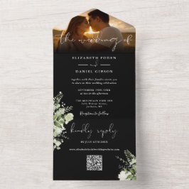 Blumengrün QR Code Skript Hochzeitsschreiben Foto All In One Einladung