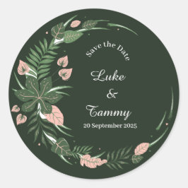 Blumengrün rund Save the Date Hochzeitsticker Runder Aufkleber
