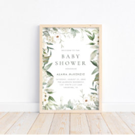 Blumengrün Rustikale Babydusche Empfang Poster