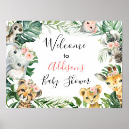 Blumengrün Safari Baby Dusche Begrüßungszeichen Poster