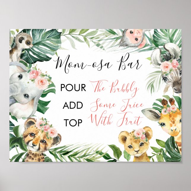 Blumengrün Safari Baby Dusche Mama-osa Zeichen Poster (Vorne)