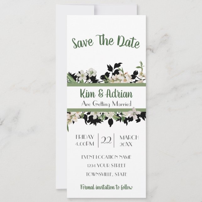 Blumengrün Save the Date Einladung (Vorderseite)