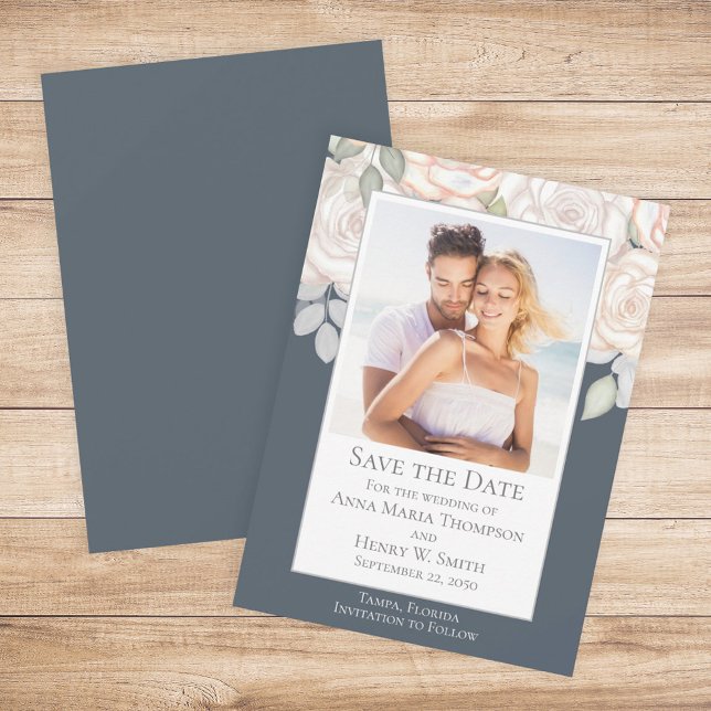 Blumengrün Save the Date grau Einladung (Von Creator hochgeladen)