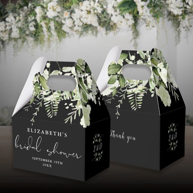 Blumengrün Schwarz-Weiß-Brautparty Geschenkschachtel (Floral Greenery Black And White Bridal Shower Favor Boxes)