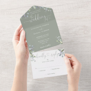 Blumengrün Skript Herz-Sage Grüne Hochzeit All In One Einladung