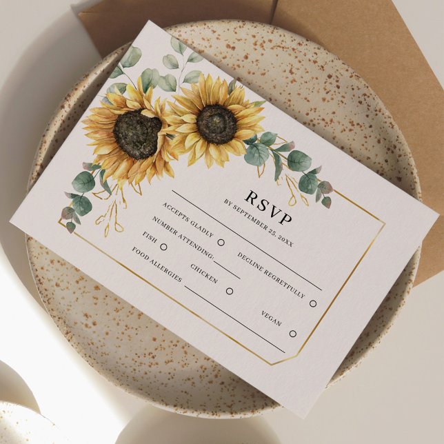 Blumengrün Sonnenblumen Hochzeit RSVP Karte (Sunflower Eucalyptus Floral Wedding RSVP Response Card)