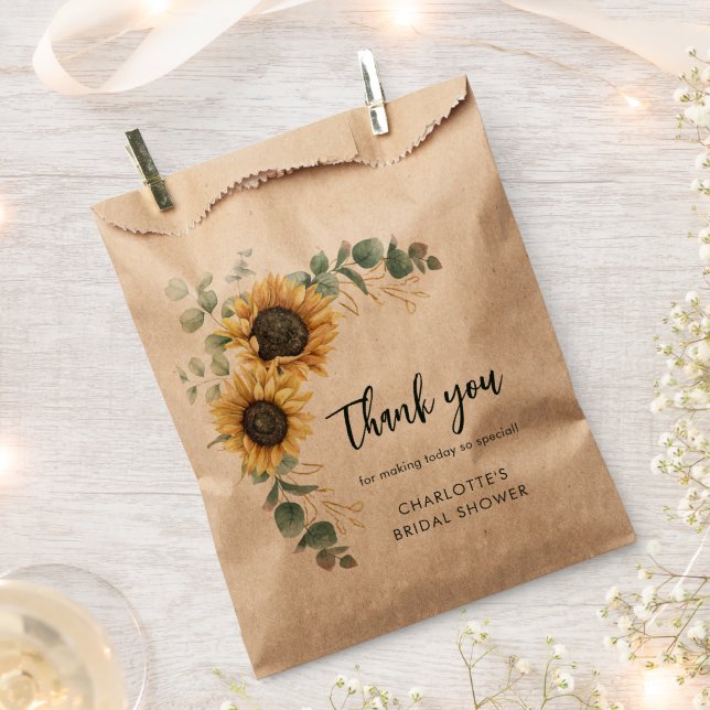 Blumengrün Sonnenblumen Script-Brautparty Geschenktütchen (Ausgeschnitten)