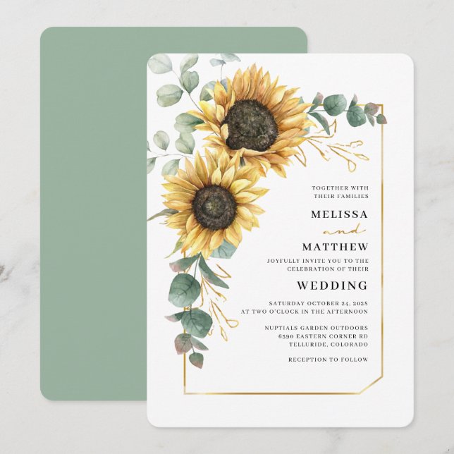 Blumengrün von Blumen Elegante Hochzeit Einladung (Vorne/Hinten)