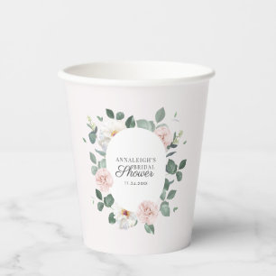 Blumengrün Wasserfarbe Brautdusche Pappbecher
