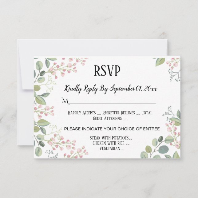 Blumengrün Wasserfarbe Hochzeitsfeier RSVP Karte (Vorderseite)