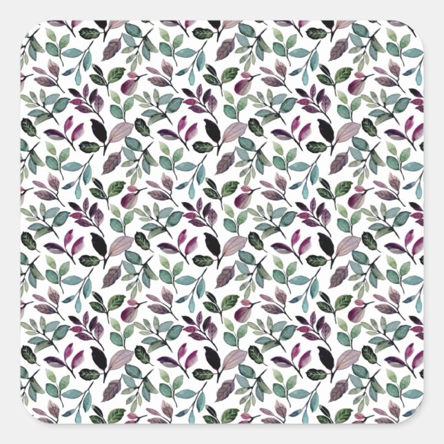 Blumengrün Wasserfarben-Muster Quadratischer Aufkleber (Vorderseite)