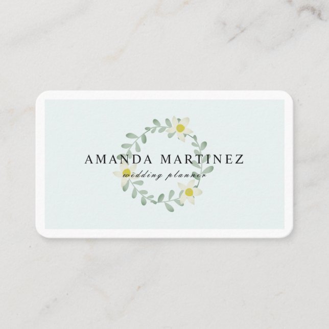 Blumengrün - Wreath Light Blue Business Card Visitenkarte (Vorderseite)