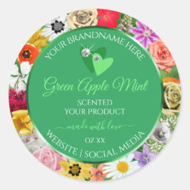 Blumengrüne Produktkennzeichnungen mit Herz-Diaman Runder Aufkleber