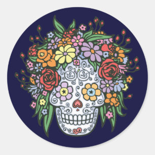 Blumenhaar Zucker Schädel Runder Aufkleber