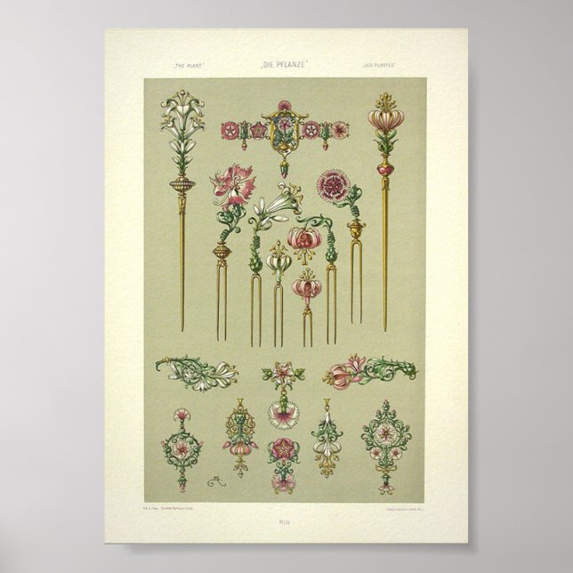 Blumenhaare im Jugendstil Viktorianische Edelstein Poster (Vorne)