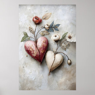 Blumenhaftes Zwei-Herzen-Druck, Valentinstag Roman Poster