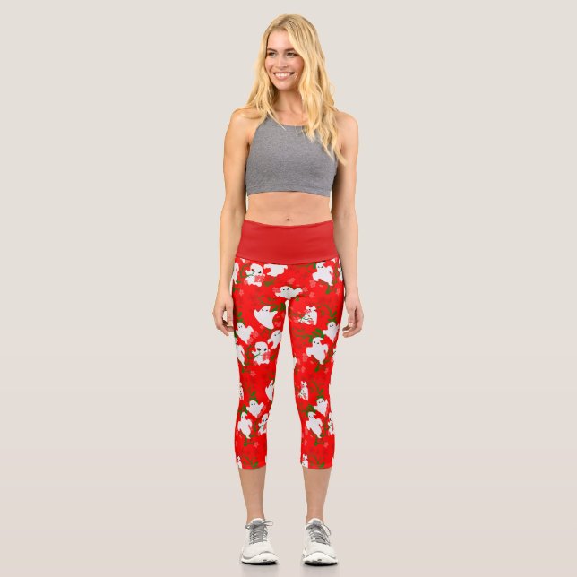 Blumenhalloween ghosts Blume rot Capri Leggings (Vorderseite)