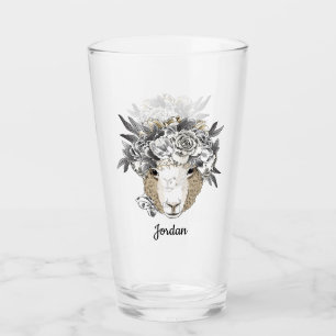 Blumenhalo-Schafe addieren Ihren Namen Glas