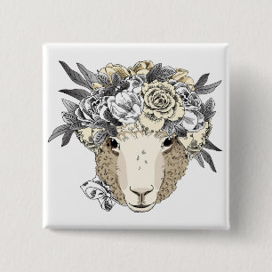 Blumenhalo-Schafe Button